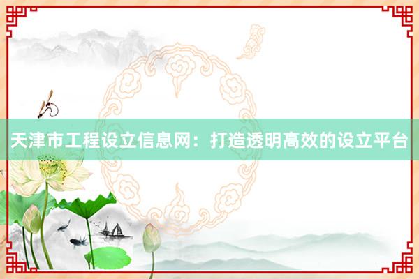 天津市工程设立信息网：打造透明高效的设立平台
